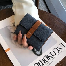 真皮長夾錢包女短款撞色頭層牛皮三折疊錢夾多卡位橫款搭扣2024新款