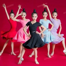 臺南出貨 舞蹈訓練服拉丁舞練功服練習服國標舞衣【D225】夏季新款女童拉丁舞蹈專業比賽規定服藝考級大擺裙套裝表演服分體