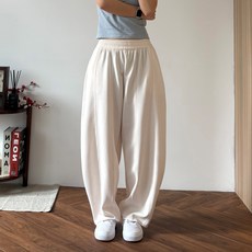 더한땀 여성 세미 와이드 벌룬 팬츠 10부 트레이닝 커브드 바지