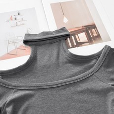 高彈力親膚修身掛脖棉上衣 一字領長袖上衣