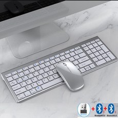 투명 키보드 Jomaa 슬림 충전식 블루투스 키보드 및 마우스 세트 노트북 컴퓨터용 2.4G USB 무선 콤보, Silver Spanish, 02 Silver Spanish