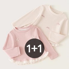 구빠방 아동 베이직핏 라운드넥 리본 자수 프릴 긴팔 티셔츠