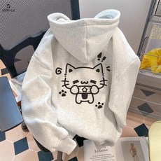 連帽衛衣女 帽T chic慵懶風 日系可愛小貓印花 連帽素色衛衣女 秋冬刷毛衛衣 休閑寬松 oversize 帽踢