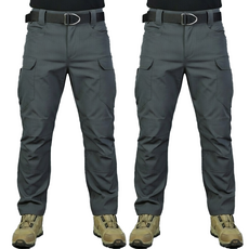 1+1 봄 여름 고급 스판 IX7 튼튼한 전술 바지 작업복 택티컬 등산 낚시 외출 춘추 전술복 작업, 회색+회색(봄)