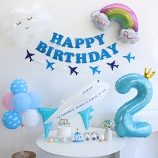 이벤트홀릭 비행기 풍선 생일파티용품세트, 1개, 숫자풍선 2