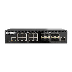 QNAP QSW-M3216R-8S8T 16埠全10GbE L2 Web網管型交換器，具備8個10GbE SFP+光纖埠及8個10GbE RJ45網路埠，低延遲AVoIP視聽體驗, 1個