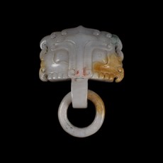 博古珍藏 天然和闐玉雕獸面紋玉鋪首 150公克 早期收藏 老件文物 博物館級, 1個