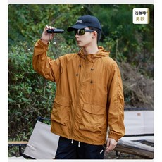UPF50 抗UV 冰絲涼感 情侶款 連帽 騎車防風釣魚外套 男淺咖啡 體感降溫 持久防曬
