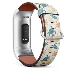 Fitbit Charge 3과 호환 - 교체용 액세서리 가죽 밴드 스트랩 팔찌 손목 어댑터 포함 거북이 실루엣 135005