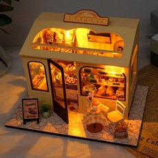 天予手工造型麪包店建築模型積木拼裝微縮場景玩具生日禮物立體, 1個, TD48噗噗麪包店:如圖