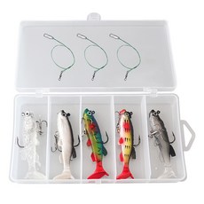 釣友俱樂部 鉛魚T尾軟餌套裝 路亞假餌仿真軟蟲, 015白盒-5件套 3根前導線,圖片色(可根據需求調顏色), 1個