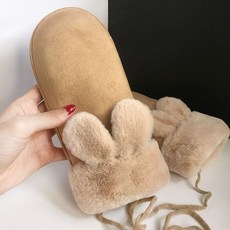 女士手套 高顏值 防風保暖 手套 冬季手套冬季女士韓版可愛麂皮絨連指掛脖學生騎車加絨加厚保暖棉手套