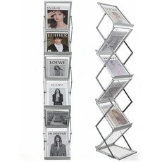 서치잇 접이식 자료대 A4 알루미늄 아크릴 잡지대 높이 조절 가능 다단 전시회 매거진 촬용 진열대, 6단, 실버