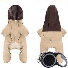 리온 강아지우비 올인원 판초 산책 반려견 비옷 레인코트, L(3.5-4.5kg), 1개, 카키 + 5m 블랙 텔레스코픽 로프