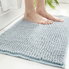 大顆粒雪尼爾高低織法吸水地墊 (50x80cm/厚8mm/浴室用/3色2款), 【雪泥絨】－藍色,50*80(cm)