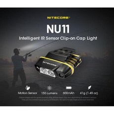 NITECORE NU11 칩온 캡 라이트 IR 센서 램프 150 루멘 헤드램프 USBC 충전식 헤드라이트 내장 배터리 하이킹 낚시, 1) NU11, 1개