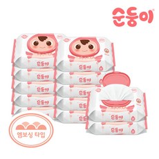 순둥이 베이직 무향 엠보싱 유아물티슈 캡형, 55g, 20매, 12개