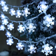 台灣現貨【太陽能造型燈串】聖誕樹裝飾燈 露營燈 暖光裝飾燈 太陽能燈 景觀裝飾 防水燈串 LED燈串 耶誕彩燈 氣氛燈, 1件, 太陽能 雪花造型9.5米, 白光