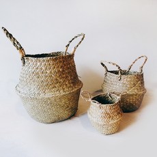 盆空間 手工編織盆器置物籃 室內觀賞植物綠化盆栽植栽 藤編草編手提籃子 可放 3-7吋盆器, 1個