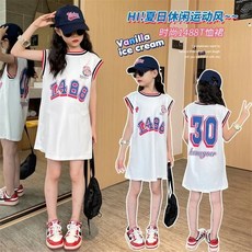 賣場優選童裝 女童短袖 純棉女童連衣裙夏季童裝2025新款小女孩公主裙子運動風夏季洋氣背心裙夏季新款