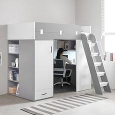 e스마트 하우스 2층 성인 책상 수납 벙커침대 풀세트 SS, (풀세트) 그레이