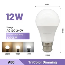1-20pcs LED 3 색상 조정 전구 AC110V 220V E27 기본 3CCT(3000K 메모리 색온도 재설정, [56] 12W B22, [01] AC100-240V, [04] 5pcs, 1개