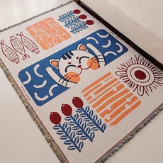 KEITH HARING 風格 黑白塗鴉沙發巾蓋布 裝飾掛毯 露營毯 野餐墊, 招財貓