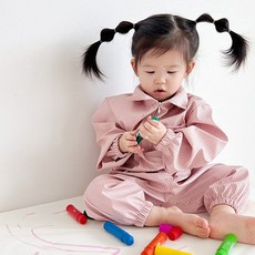 오보기 국산 아기 유아 전신 미술가운 방수가운 아트플레잉수트, 핑크