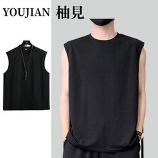 寬鬆運動健身背心 透氣純棉無袖重磅寬肩素色吊嘎