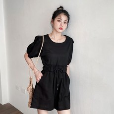 LULUS A01210546 鬆緊澎袖上衣 綁繩褲 套裝