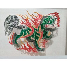 皮影 火麒麟 火獅子 牛皮雕刻 手工上色 尺寸26x34cm, 如圖所示, 1個