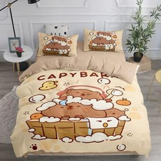 카피바라 캐릭터 어린이 이불 침대 침대커버 침구세트, 싱글이불커버(160x210cm), 바이올렛 카피바라 31