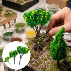 미니어처 집 조경 재료 리얼한 나무 모형 활엽수 노랑 꽃나무, H=65mm