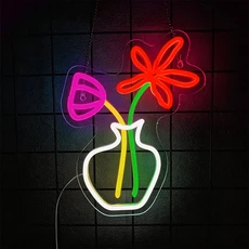 꽃병 네온사인 벽 장식용 LED 장미꽃 침실 소녀방 파티 상점 USB 조명, 08 C