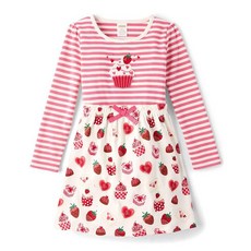 Gymboree 여아 및 유아용 긴소매 핏 앤 플레어 드레스 베리 스트라이프