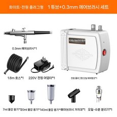 소형 에어브러시 세트 에어펌프 스프레이건 모델 도색 네일 페인팅, C. 화이트 0.3mm 에어브러시 세트