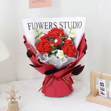 畢業花束 手工針織毛線花束 成品發貨 DIY編織永生花 乾燥花手捧花 生日禮物, 3熱情紅+5紅+燈+袋