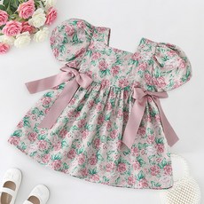 女寶寶連體衣2026新款女童印花連衣裙兒童姐妹裝嬰兒蝴蝶結包屁衣