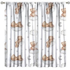 Nanacur 만화 어린이 곰 커튼 귀엽고 사랑스러운 곰 동물 별 달 구름 창문 트리트먼트 어린이 소년 소녀 거실 침실 욕실 53cm(너비)*114.4cm(길이) 2개 패널