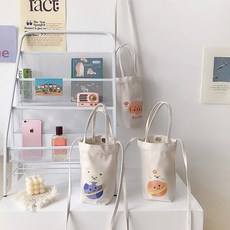 아워리빙 귀여운 캔버스재질 드링크백 1구 텀블러 물병 보관가방 캐리어, 1개, 1개입