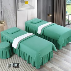 미용베드 커버세트 침대보 에스테틱 베드 시트 이불 침구, 씨위드그린과 화이트 패치워크, 70x185cm 사각 머리 4피스 세트, 1개