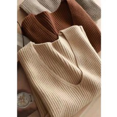 레이어드 V 칼라 니트 스웨터 조끼 여성 가을 겨울 패션 단색 외출용 루즈핏 민소매 스웨터 조끼 상의