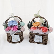 귀여운 카네이션 꽃 바구니 비누꽃 조화, 사각피치, 1개