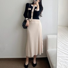 요시아나 [당일발송] 여리여리 루이자 배색 니트 투피스 -2컬러