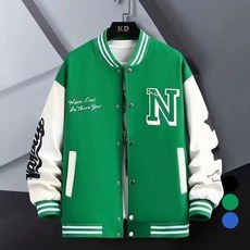 엘쏘 남녀공용 오버핏 바시티 배색 블루종 야구점퍼