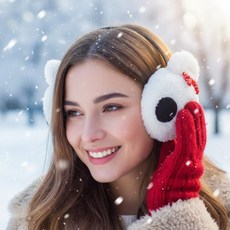 귀마개 털귀마개 리본 달린 곰돌이 방한용품 스키용품