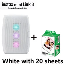 후지필름 인스탁스 미니 링크 3 2 프린터 포토 카메라 스마트폰 앱 기계 신제품, 11 White With 20 Sheets