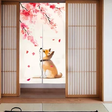 1pc 귀여운 Shiba Inu & Cherry Blossom Noren 커튼 일본식 침실 및 주방 장식 활기찬 인조 리넨 아트 파티, 03 120x200cm, 01 tnb-250219000444