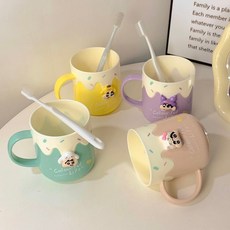 ins風兒童學生刷牙杯 可愛卡通情侶漱口杯 家用宿舍洗漱杯, 1個, 紫色庫洛米小新+黃色布丁狗小新,霜淇淋小新款, 紫色庫洛米小新+黃色布丁狗小新