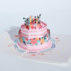 VITALO 3D 입체 팝업 축하카드 생일 기념일 메시지 카드 이벤트 선물 카드, 1개, 플라워 케이크